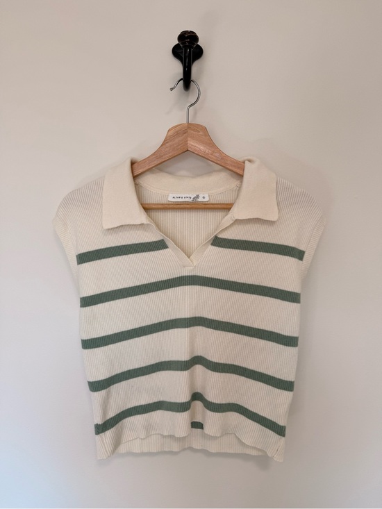 Altar'd State Tops - Altar’s State Striped Knit Polo Sweater Vest in Cream and Sage — Size Small